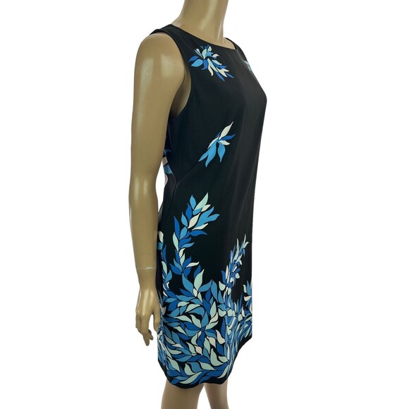 Jessica Howard Sheath Dress Sz 8 Sleeveless Black wBlue & White Design Polyester - Picture 2 of 5